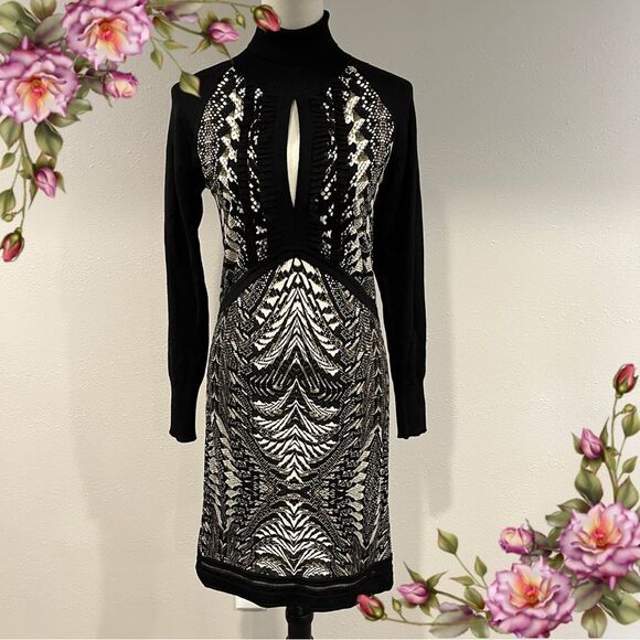 ROBERTO CAVALLI Multicolor Snake Pattern Turtle Neck Dress 44 Bodycon - Picture 1 of 14